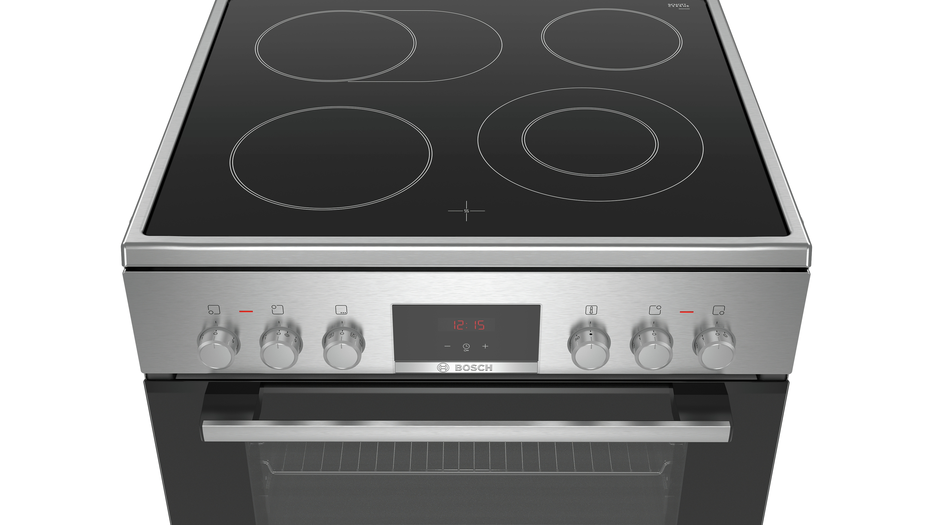 Oven met draaiknoppen en digitaal display.