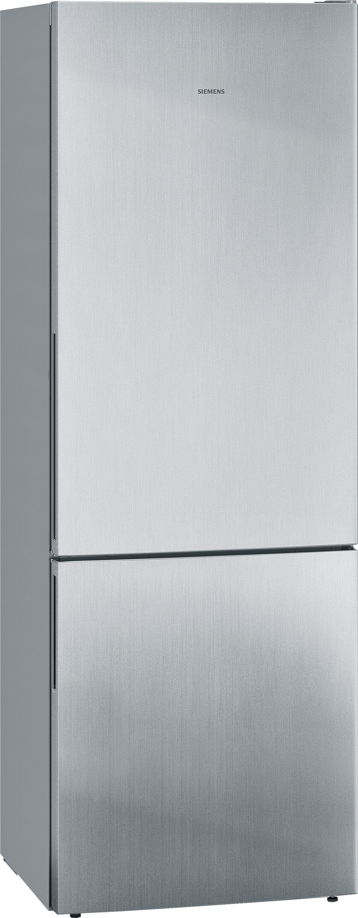 Silberner Siemens Kühlschrank. Hohes, zweitüriges Design mit elegantem Metallic-Finish.