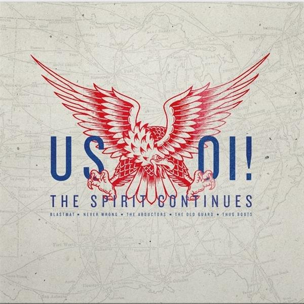 Pochette d'album avec un aigle et les mots 'US OI!' sur un fond de carte.