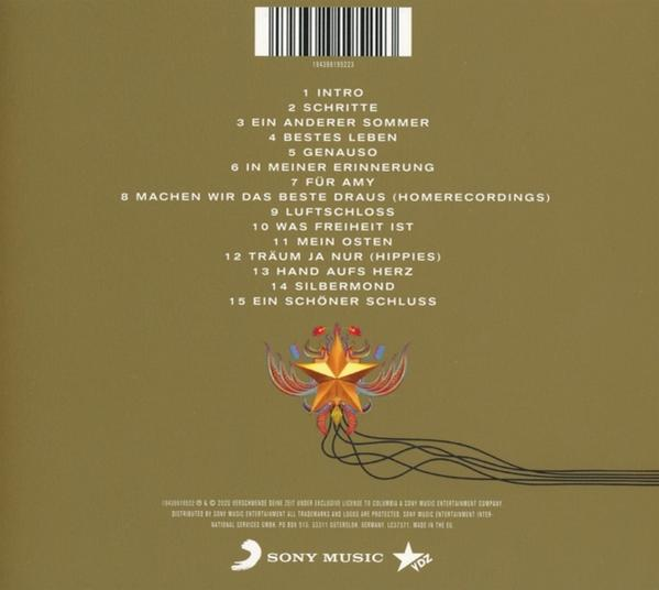Rückseite eines CD-Albums mit Titelliste, Logo und Sterndesign.