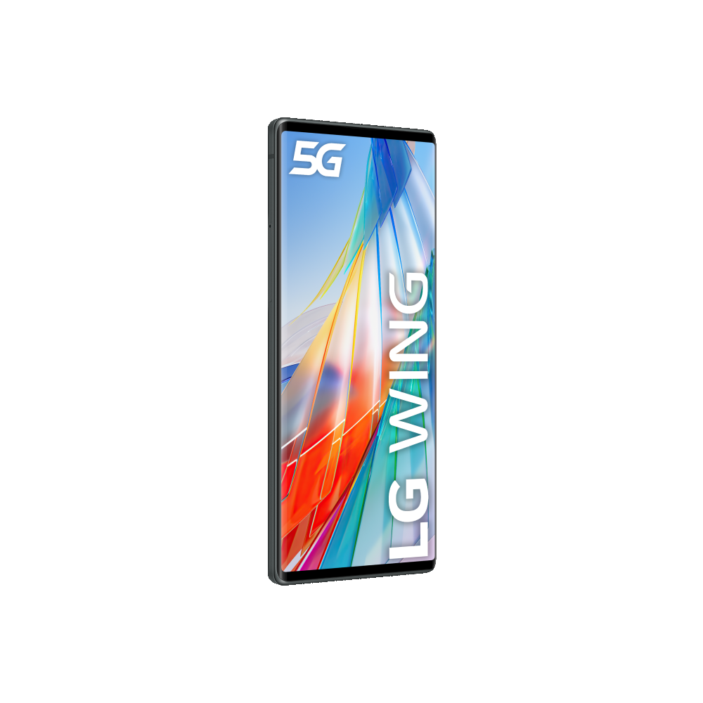 Teléfono LG Wing 5G. Es un smartphone con el logo LG Wing y texto 5G.