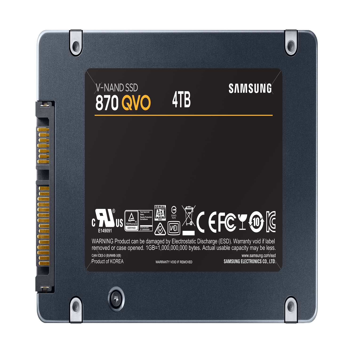 Disco duro interno 4 TB - Samsung 870 QVO MZ-77Q4T0BW, SSD, SATA 6, Para Windows, Gris