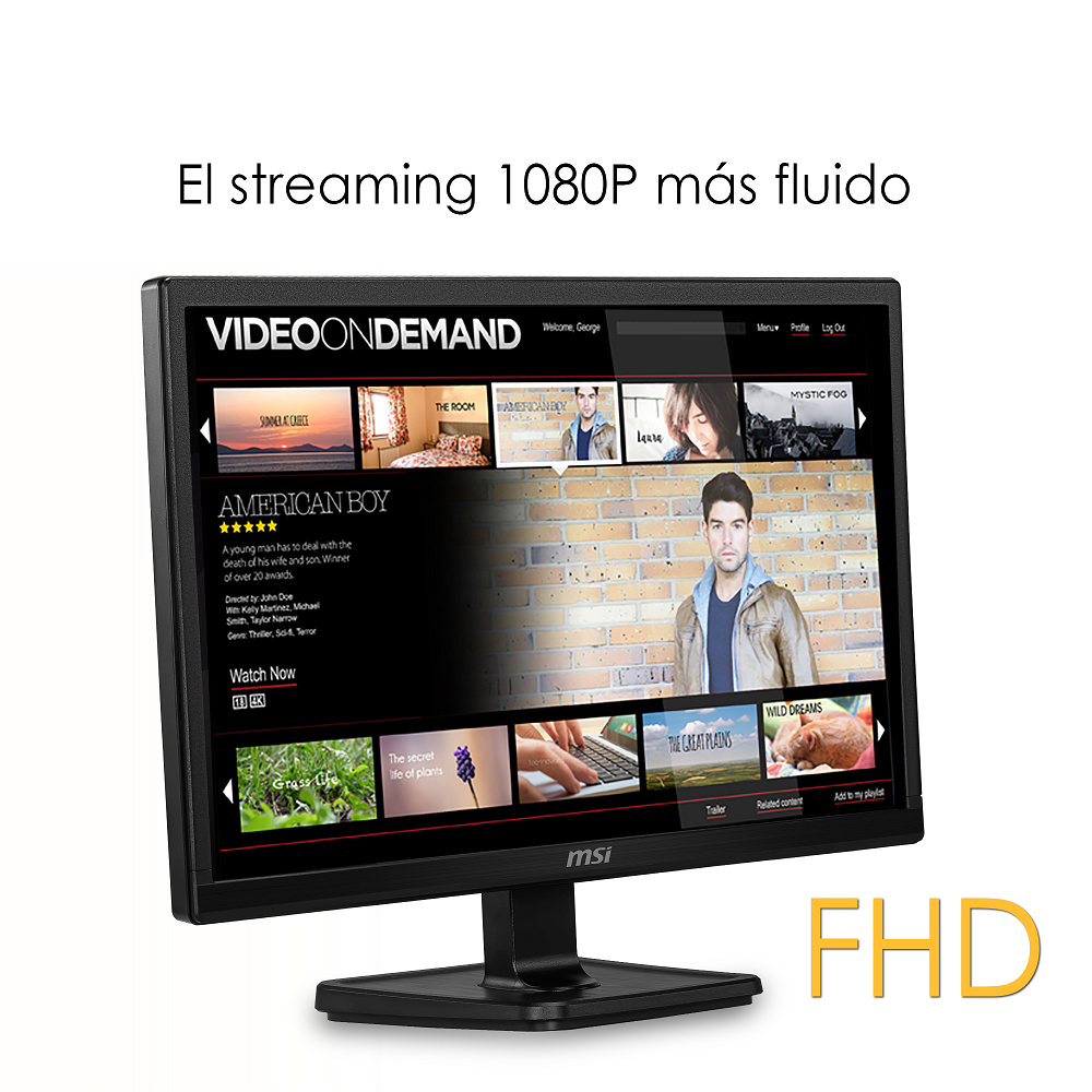 Monitor - MSI PRO MP221, 21.5" Full-HD, 5 ms, 60 Hz, 1 HDMI (1.4) / 1 D-Sub (VGA), Negro