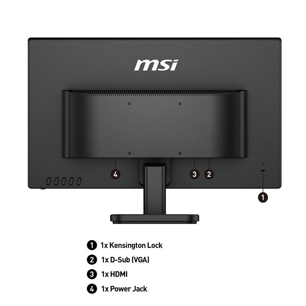 Monitor - MSI PRO MP221, 21.5" Full-HD, 5 ms, 60 Hz, 1 HDMI (1.4) / 1 D-Sub (VGA), Negro
