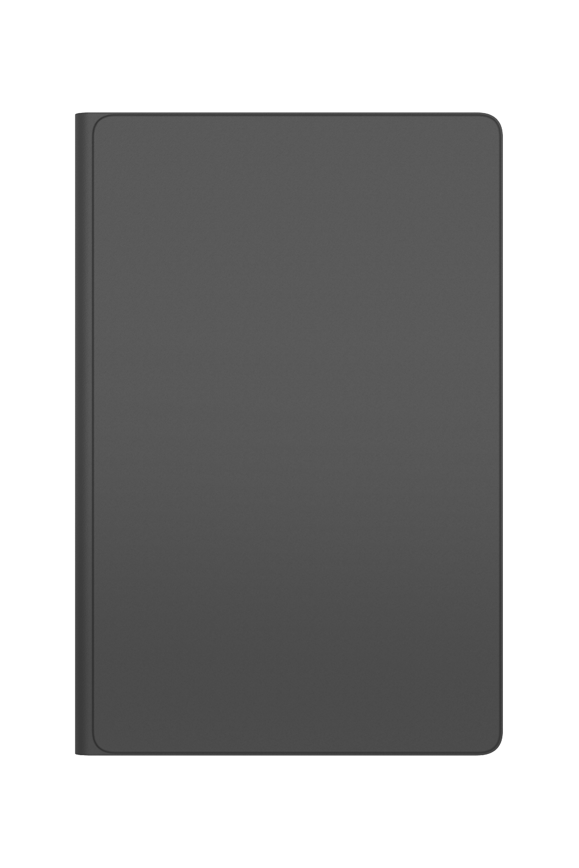 Dunkelgraue Tablethülle auf weißem Hintergrund.