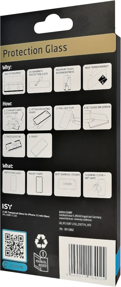 ISY Beschermglas tempered glass iPhone 12 Mini Zwart (ISY-5087-2.5D)