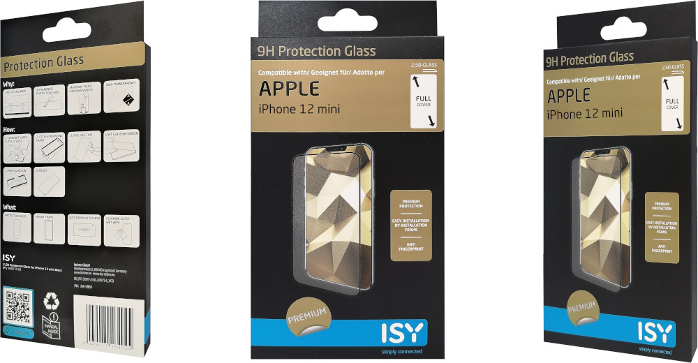 ISY Beschermglas tempered glass iPhone 12 Mini Zwart (ISY-5087-2.5D)