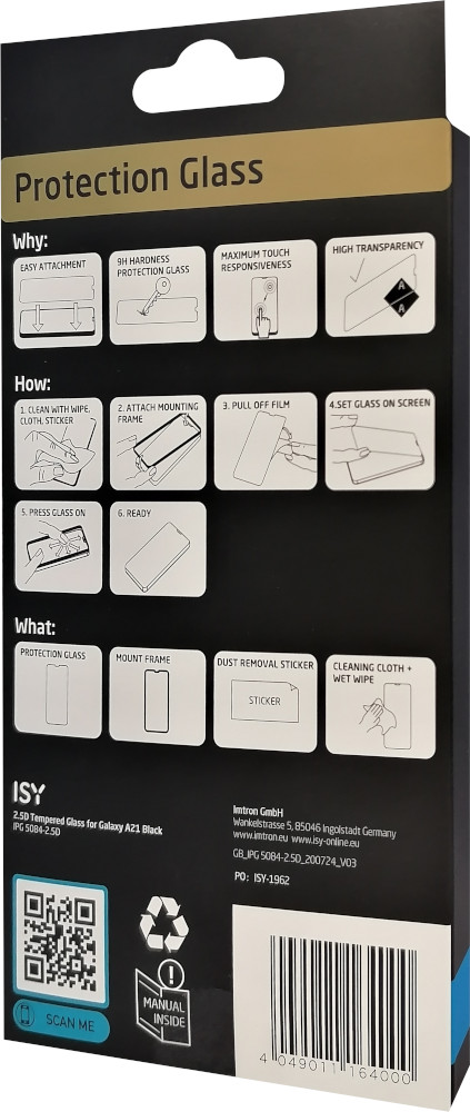 ISY Beschermglas tempered glass Samsung Galaxy A21 Zwart (IPG-5084-2.5D)