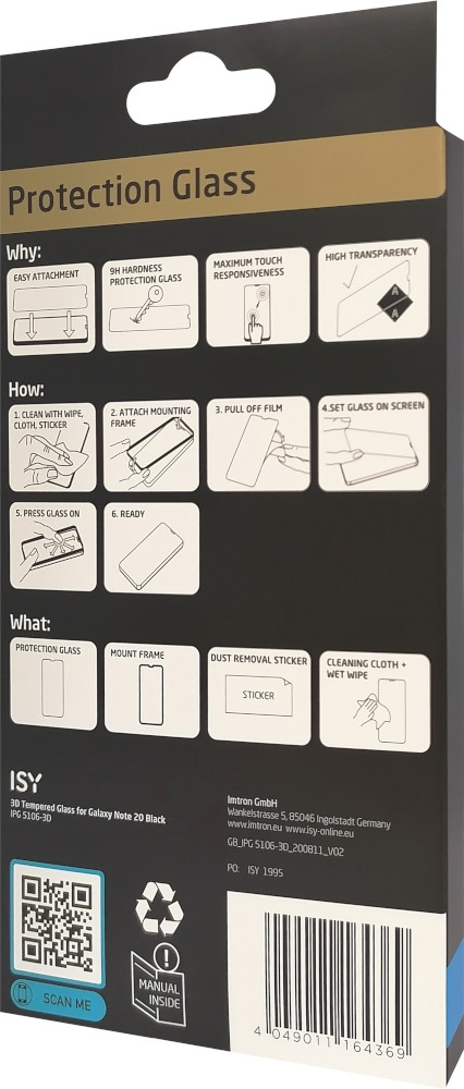 ISY Protection d'écran trempé Samsung Galaxy Note 20 Noir (IPG-5106-3D)