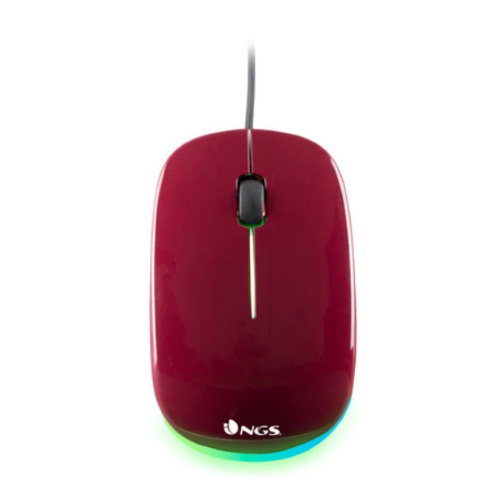 Ratón - NGS Addict Maroon, Óptico, USB tipo A, 1000 DPI, Ambidestro, Por cable, Rojo