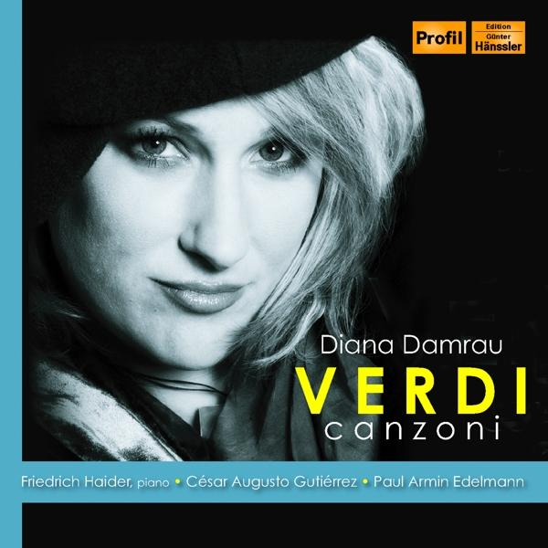 Album cover: Diana Damrau with 'Verdi Canzoni' text and blue background.