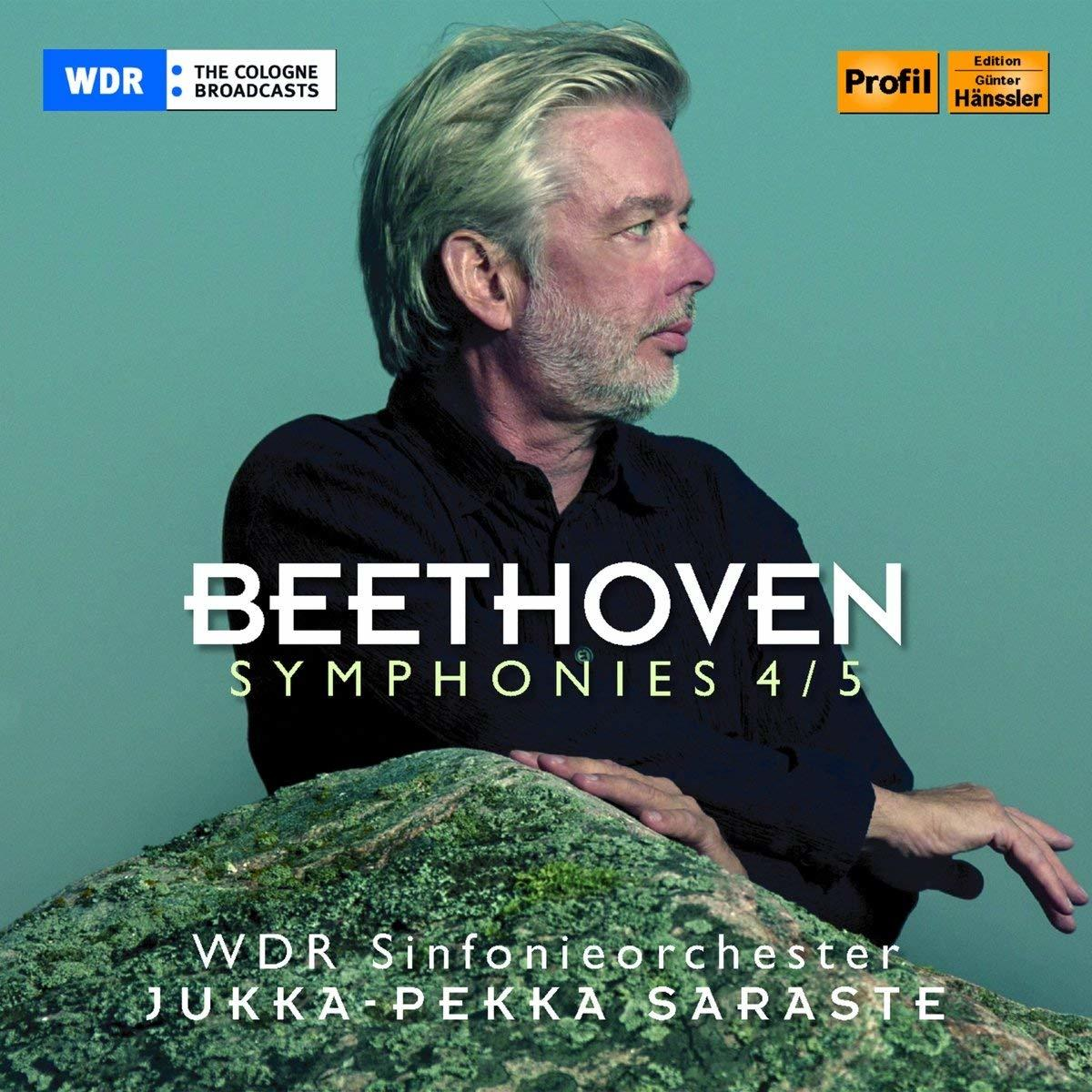 Beethoven album cover: Man in profile on a rocky surface, teal and white text.