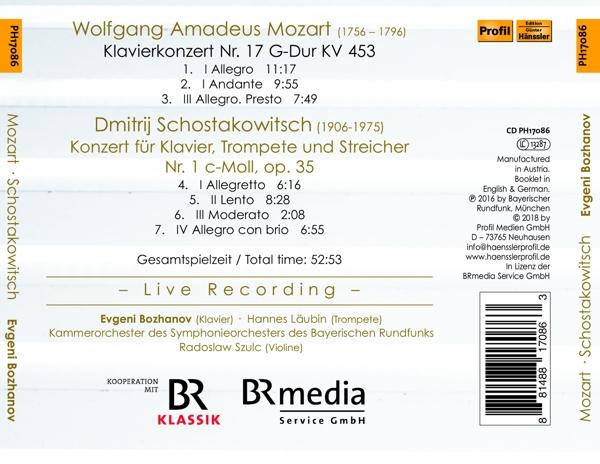 CD cover with text about Mozart and Shostakovich, including song titles and timings.  Live recording information.