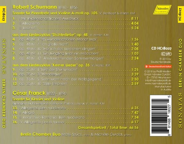 Een cd-hoes met tekst en muzieknoten, op een gele achtergrond. De achterkant van een cd.