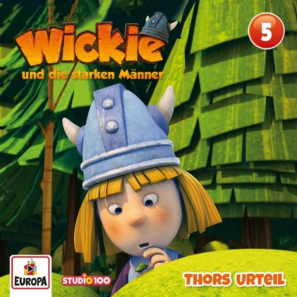 Cartoon eines Wikingerjungen im Wald. Buchcover, grüner Hintergrund.