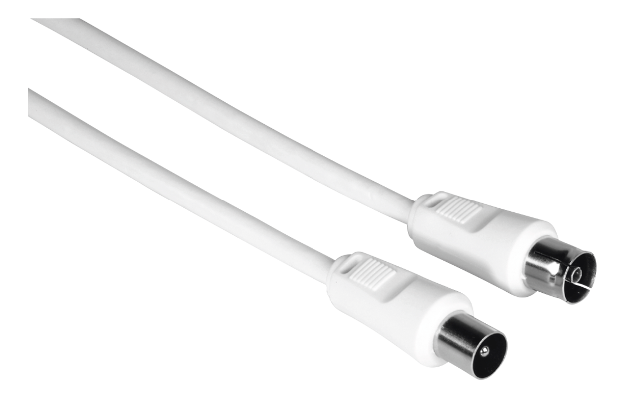 Deux câbles coaxiaux blancs avec des connecteurs, sur fond noir.