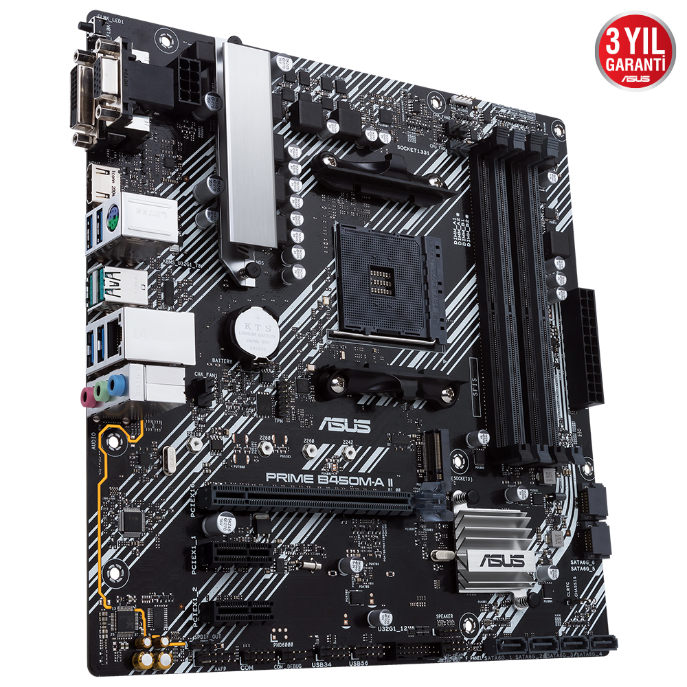 ASUS Prim B450M-A II AMD B450 AM4 DDR4 4400 HDMI DVI VGA M2 USB3.2 AURA RGB mATX 128GB’a kadar ram desteği, BIOS Flashback