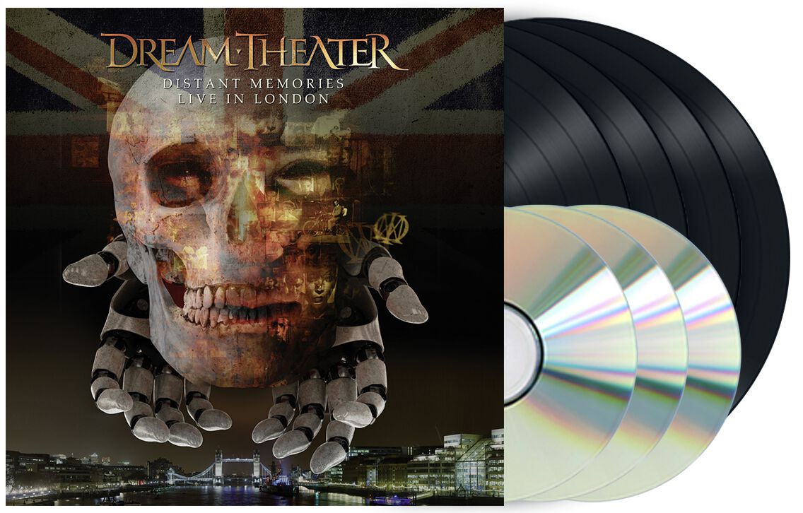 Album borító: Dream Theater Distant Memories. A kép egy koponyát és a zenekar logóját ábrázolja.