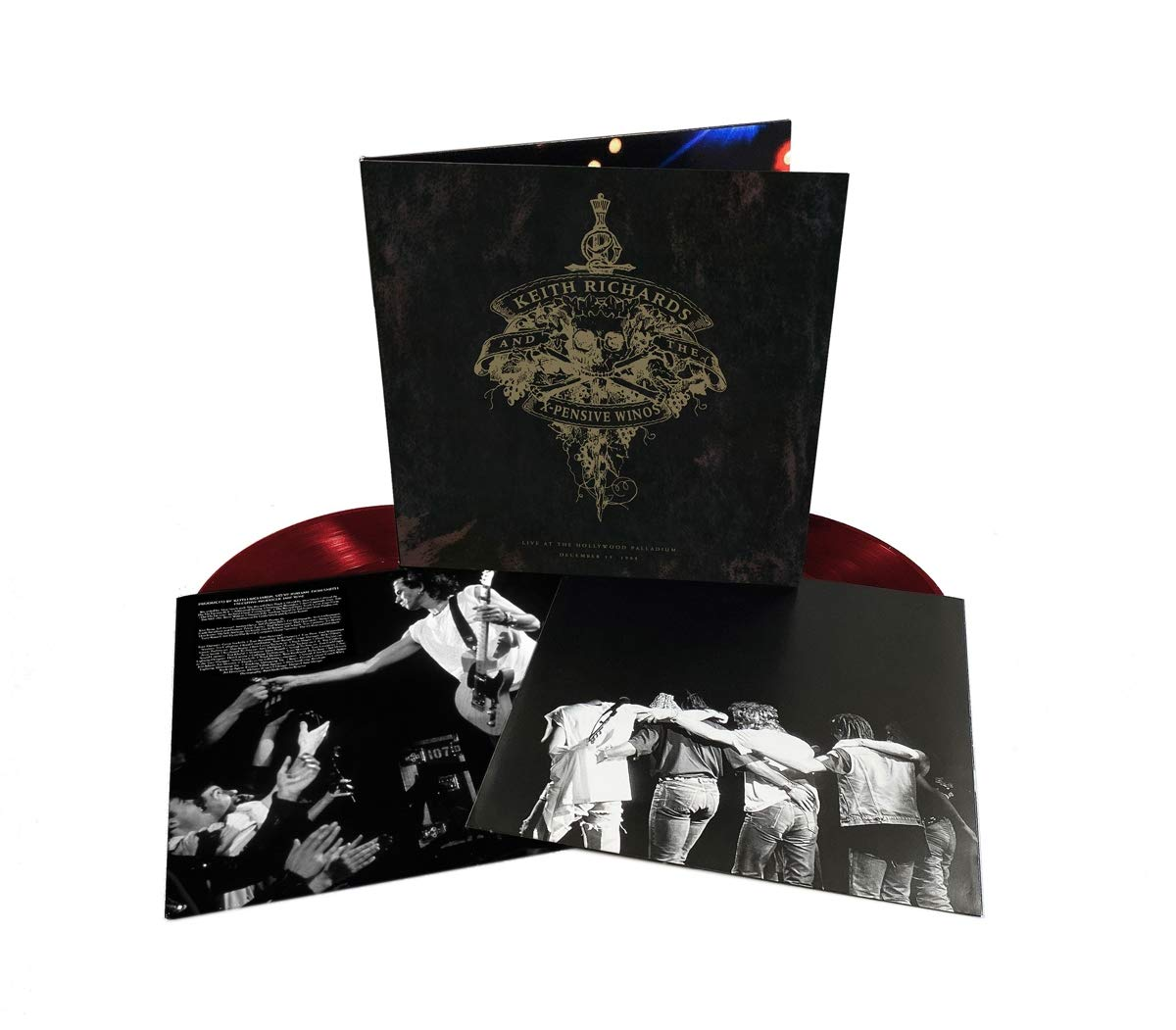 Vinil lemezek és borítók együttes képeivel és koncert részletekkel.