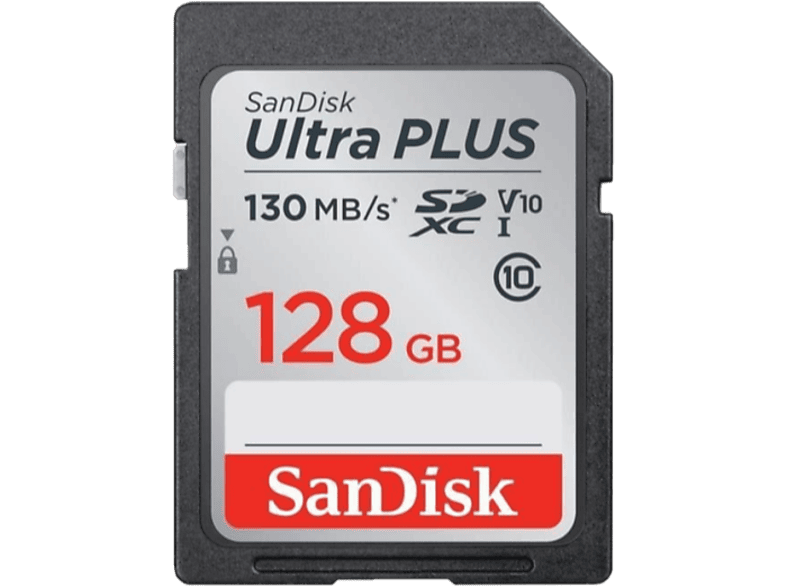 Tarjeta SDXC SanDisk Ultra Plus, 128 GB, 130 MB/s, UHSI, V10, Clase