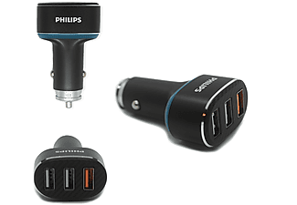 PHILIPS USB Araç İçi Şarj Adaptorü QC3.0 Dahil 3 Çıkış Siyah