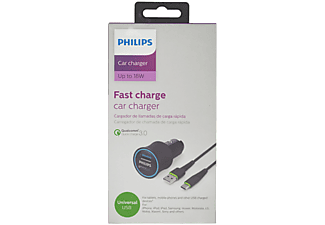 PHILIPS USB Araç İçi Şarj Adaptorü QC3.0 Siyah (1 Çıkış) + USB - USB-C Şarj Kablosu 1.2M