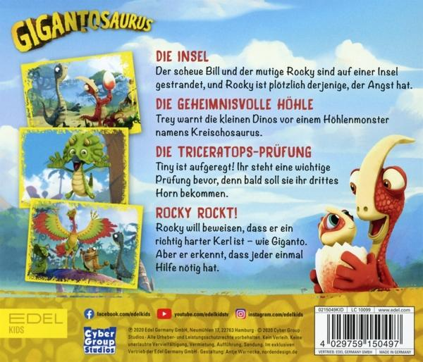 Rückseite einer DVD-Hülle mit Zeichentrick-Dinosauriern und Text auf Deutsch. Bunte Illustrationen.