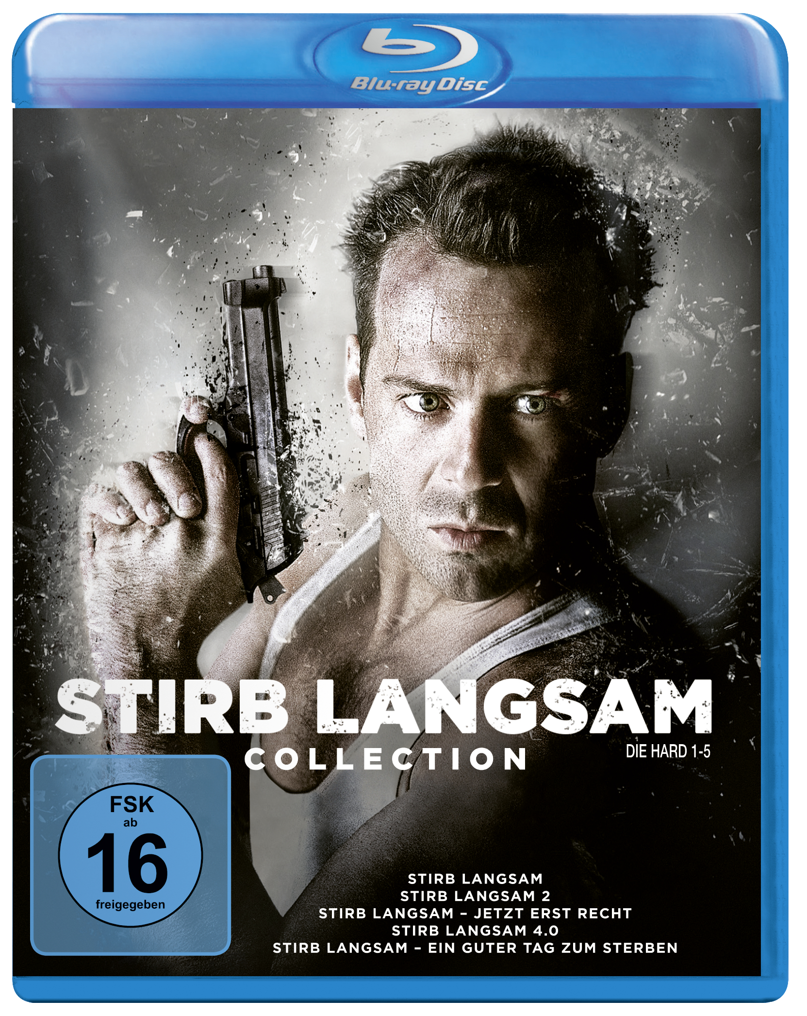Blu-ray-Disc-Hülle mit Bruce Willis. Titel: Stirb Langsam Collection. Enthält Stirb Langsam-Filme.