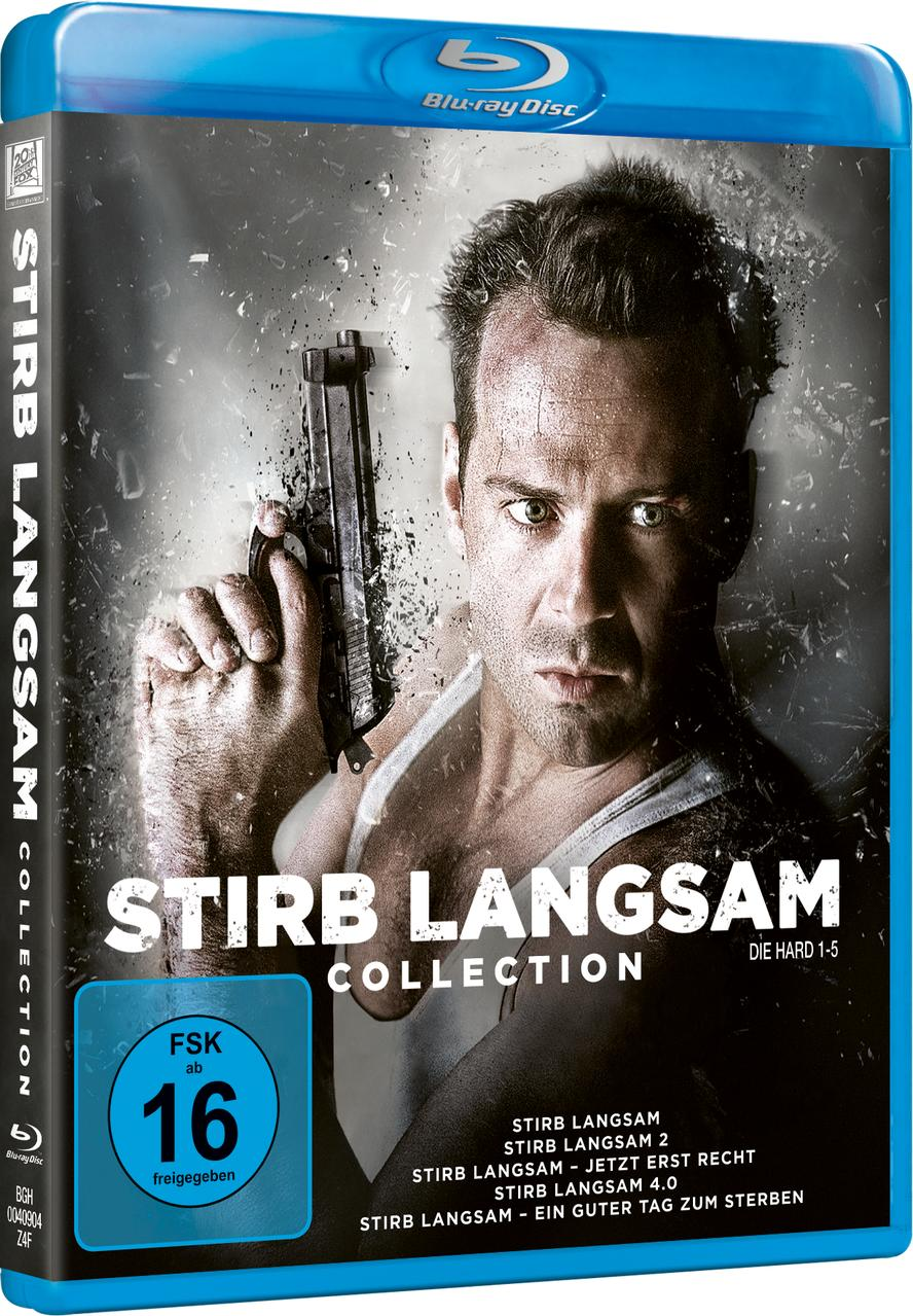 Blu-ray-Filmhülle für die Stirb Langsam-Sammlung. Mit Bruce Willis mit einer Waffe. Enthält 