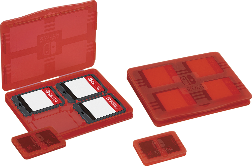 Red Switch game cartridge cases, open and closed, with game cards visible.