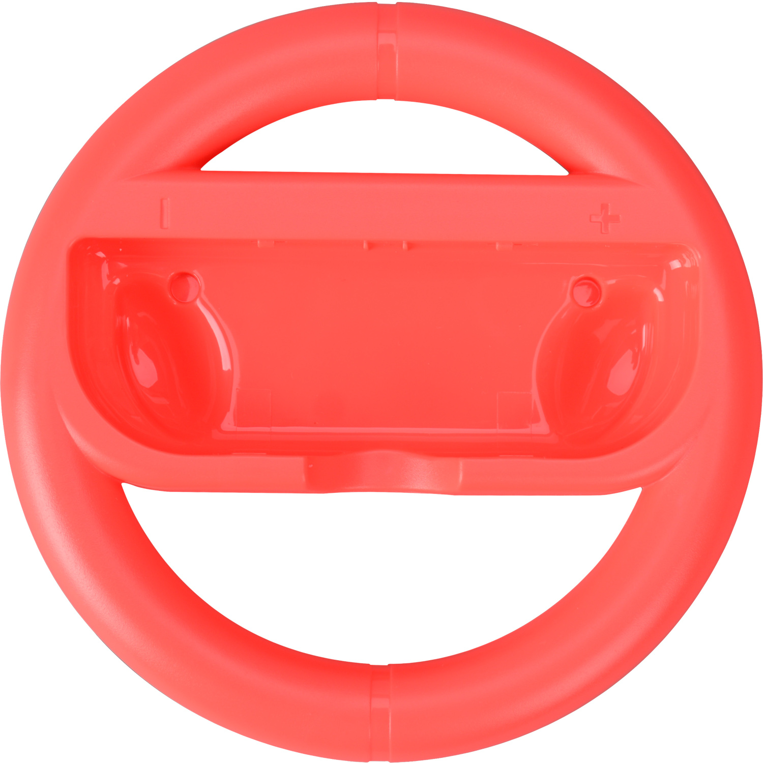 Volant rouge, manette de jeu, avec symboles plus et moins.