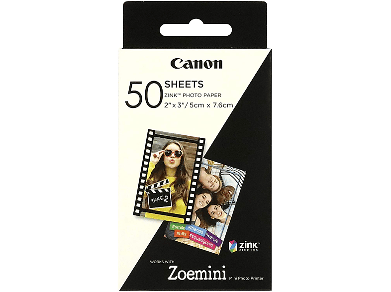 Papel fotográfico - Canon 3215C002, Para Zoemini, Adhesivo, 50 impresiones, Blanco