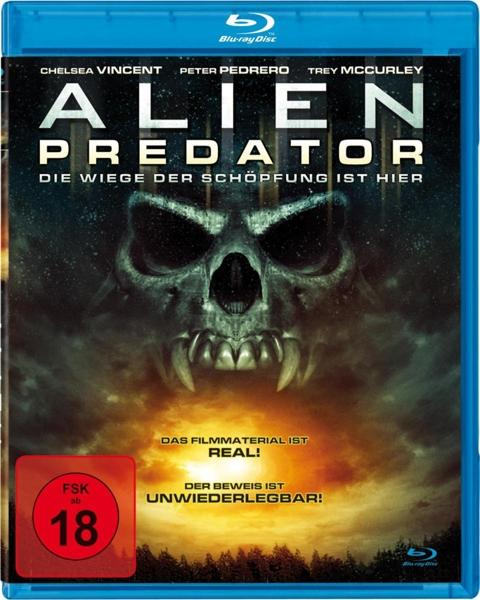 Filmcover für 'Alien Predator' Blu-ray, Schädelbild, blauer Hintergrund.