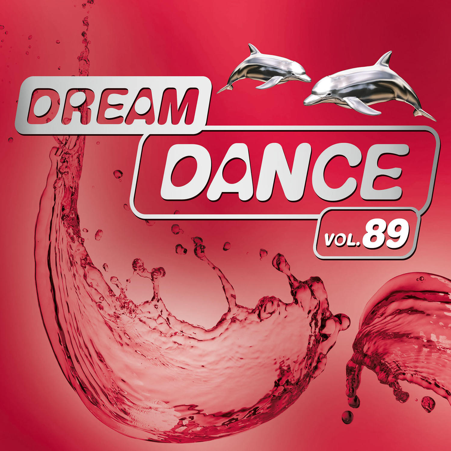 Albumcover mit 'Dream Dance Vol. 89', Delfinen und einem Spritzer roter Flüssigkeit.