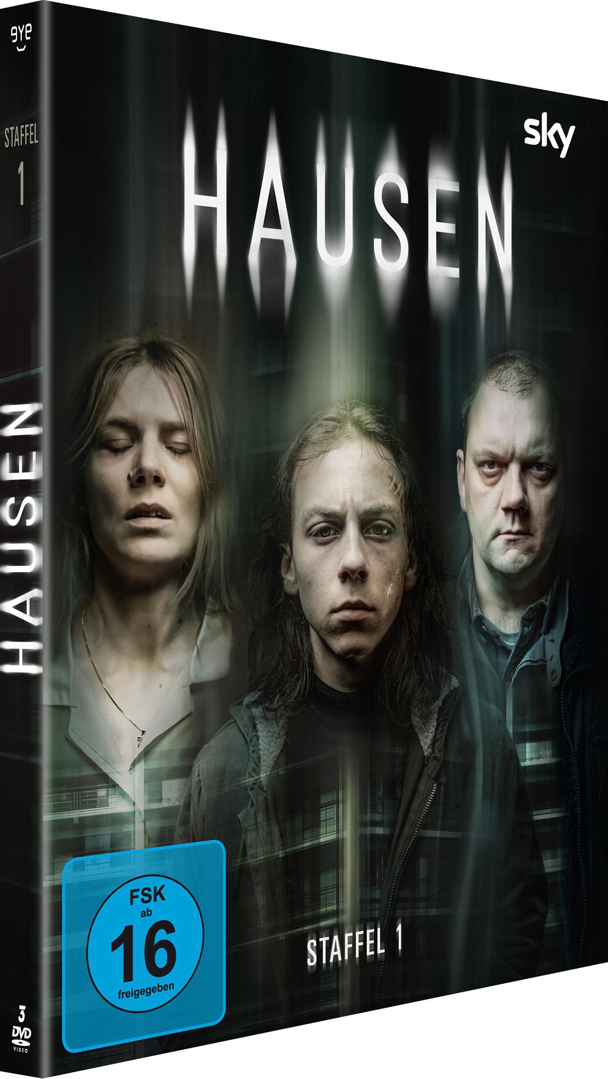 Cover einer DVD-Hülle mit drei Personen und dem Titel 'Hausen'.
