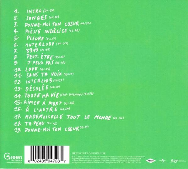 Groene albumhoes met tracklist. Groene achtergrond. Titel: Donne-moi Ton Coeur. Artiest: Various artists.