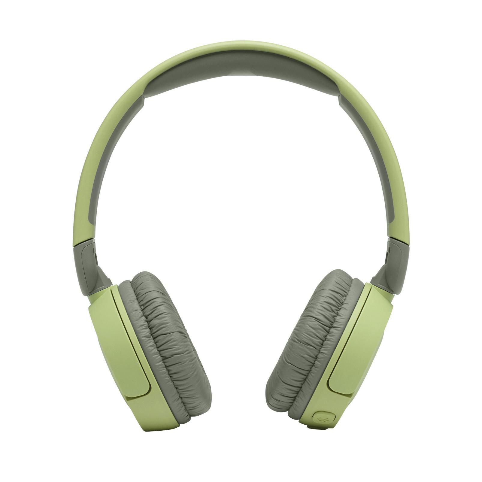 Grüne und graue JBL-Kopfhörer. Das Kopfband und die Ohrmuscheln sind sichtbar. Weißer Hintergrund.
