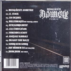 Die Rückseite einer CD mit Songtiteln. Der Hintergrund ist dunkel mit weißem Text.