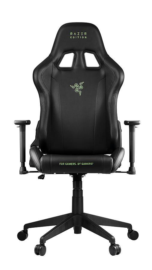Schwarzer Razer Edition Gaming-Stuhl, Vorderansicht, weißer Hintergrund.