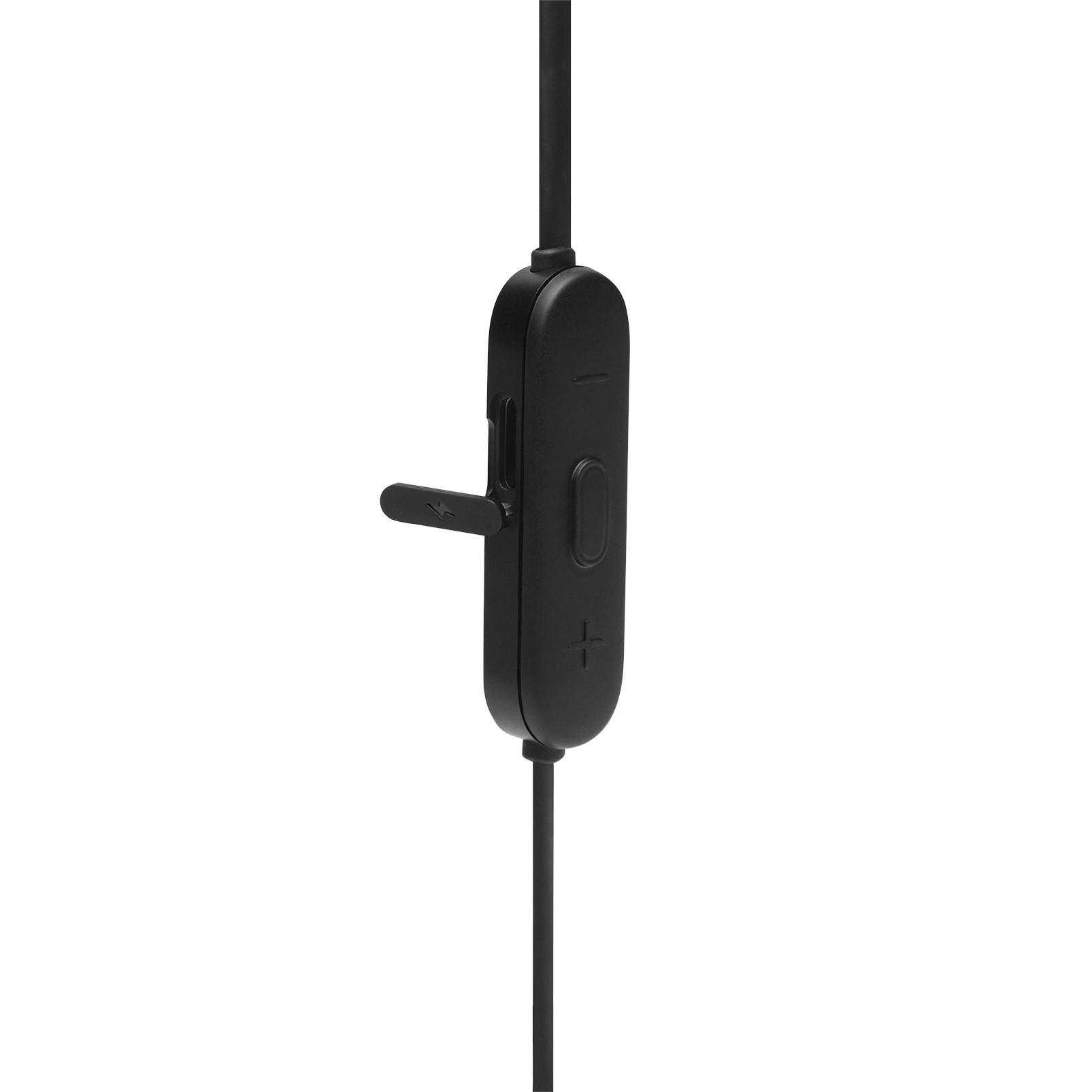 Nahaufnahme einer schwarzen Headset-Steuerung mit Lautstärke- und Stummschalttasten. Weißer Hintergrund.