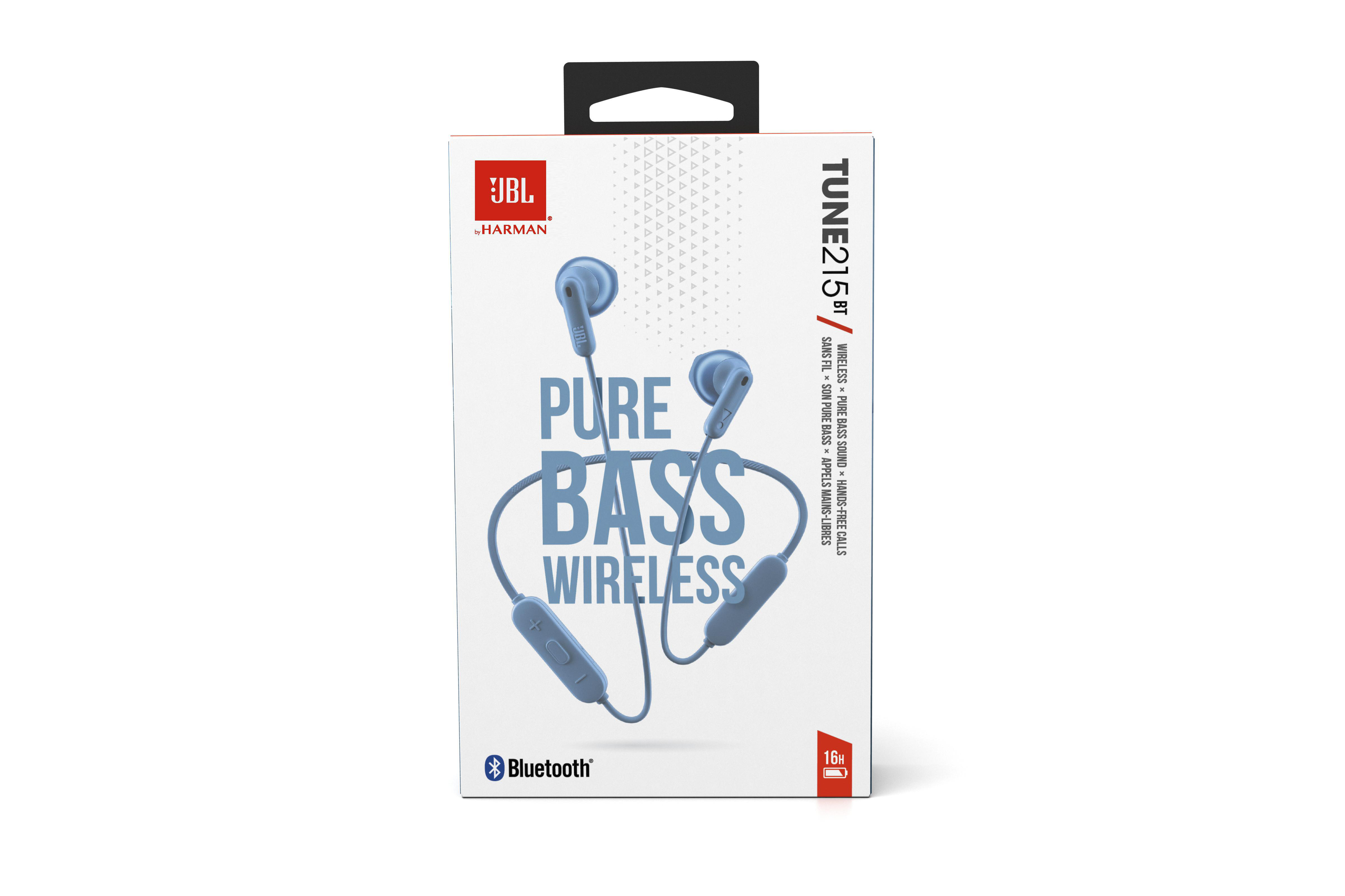 JBL Tune 215BT Box mit blauer Headset-Illustration auf weißem Grund.