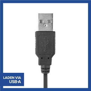 Ein USB-A-Kabelkopf. Das Kabel ist schwarz und der Stecker ist schwarz.