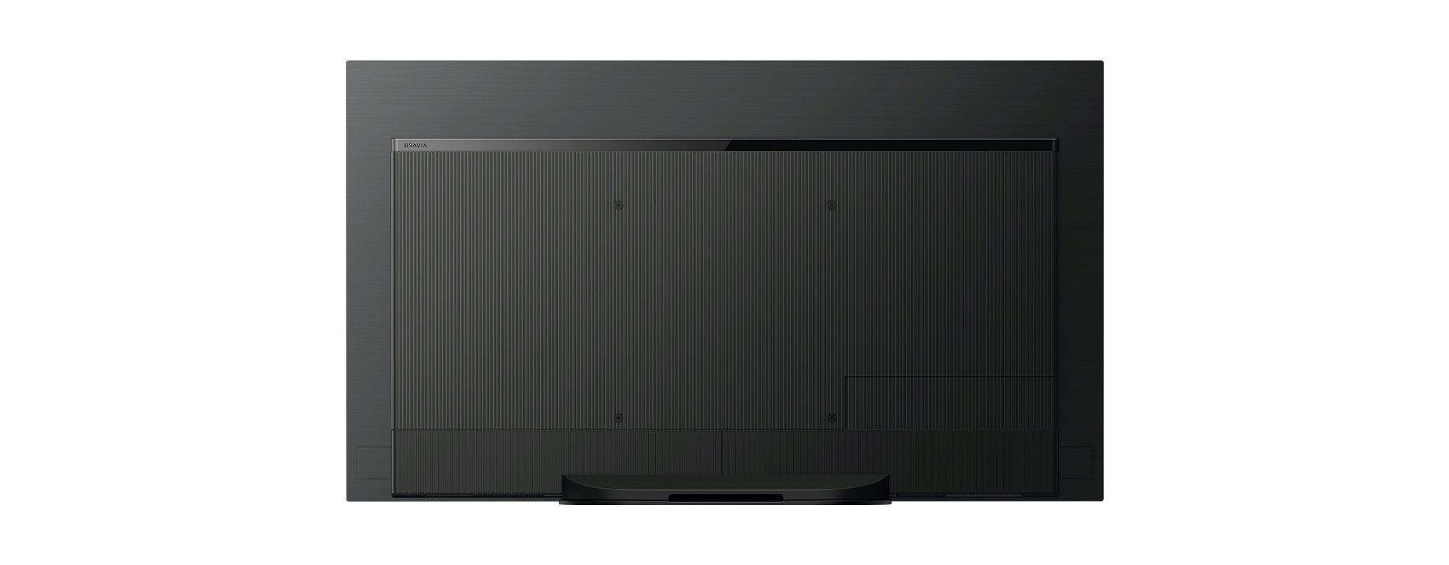Egy TV fekete hátulja. Függőleges vonalak a felületen. Sony logó a tetején.