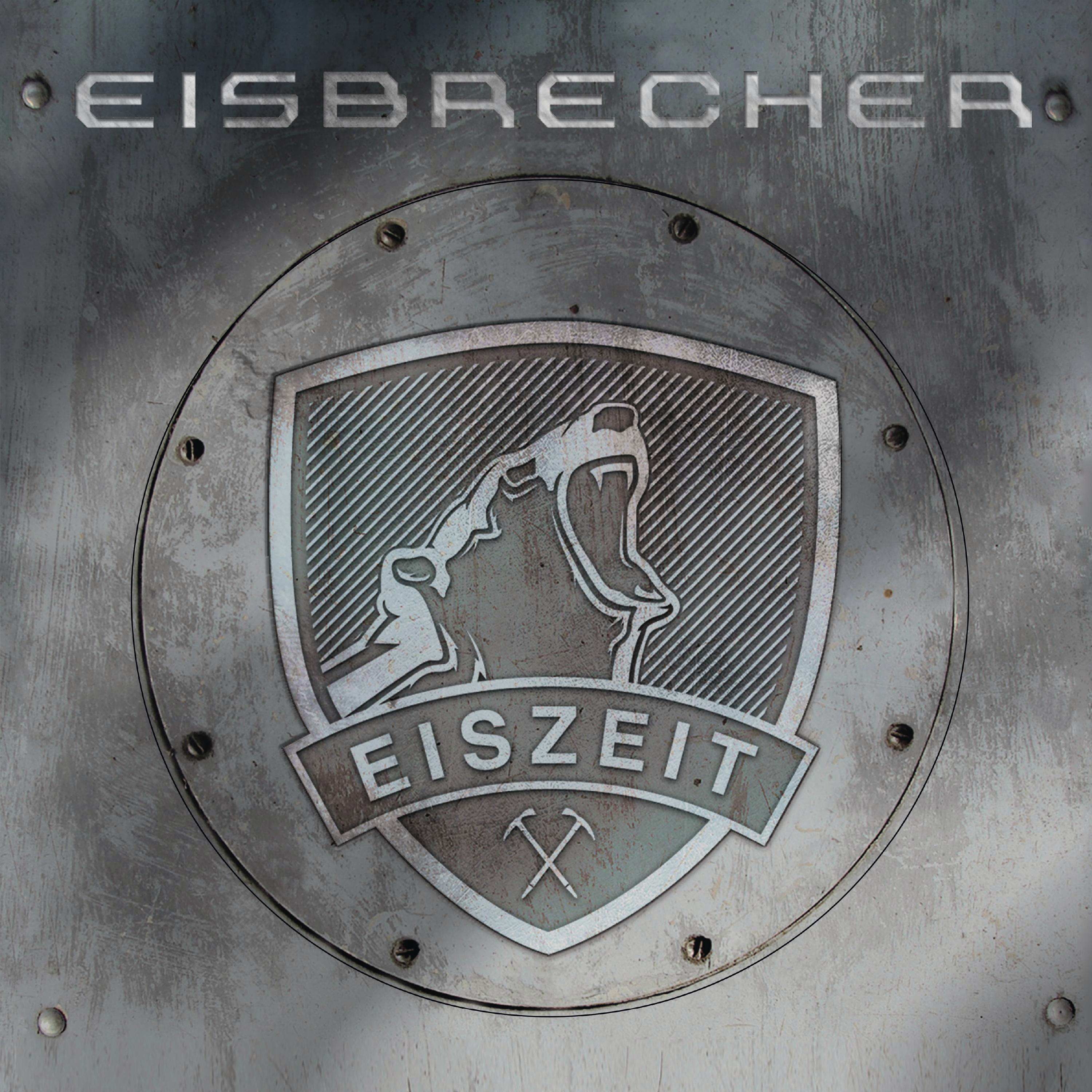 Albumcover mit silbernem Logo auf metallischem Hintergrund. Das Logo ist ein Wolfskopf.