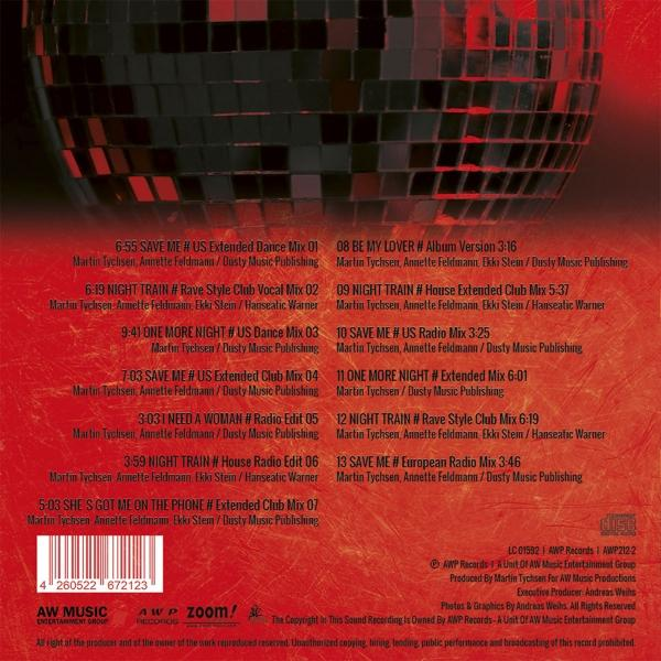 Albumcover mit Titelliste und Text. Ein roter Hintergrund.