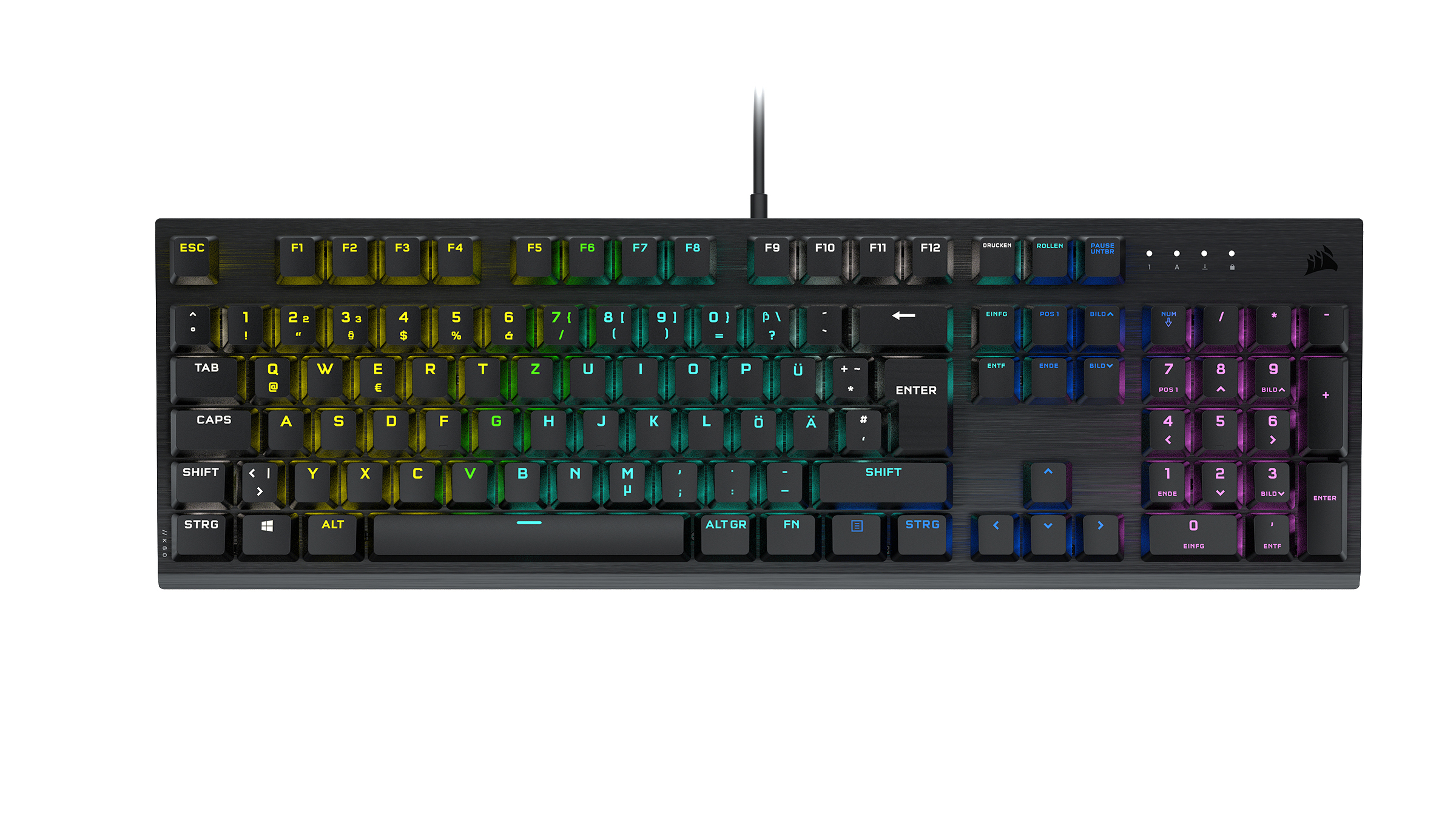 CORSAIR K60 RGB, Gaming Tastatur, kabelgebunden, Cherry Profile, MX Mechanisch, Schwarz Low