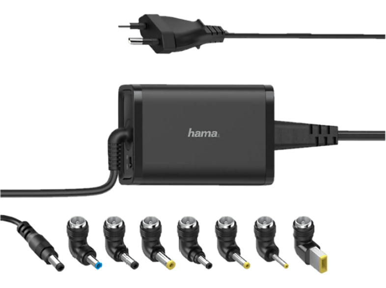 Cargador para portátil - Hama Universal Notebook, 65W, 7 adaptadores, 15-19 V, Universal, Negro