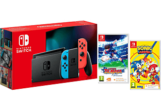 REACONDICIONADO Consola - Nintendo Switch, Joy-Con, Azul y Rojo + Captain Tsubasa y Sonic Mania (códigos de descarga)