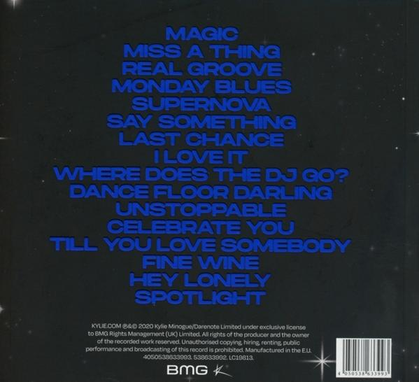 Album-Rückseite mit blauen Songtiteln vor Sternenhimmel. BMG-Logo unten.