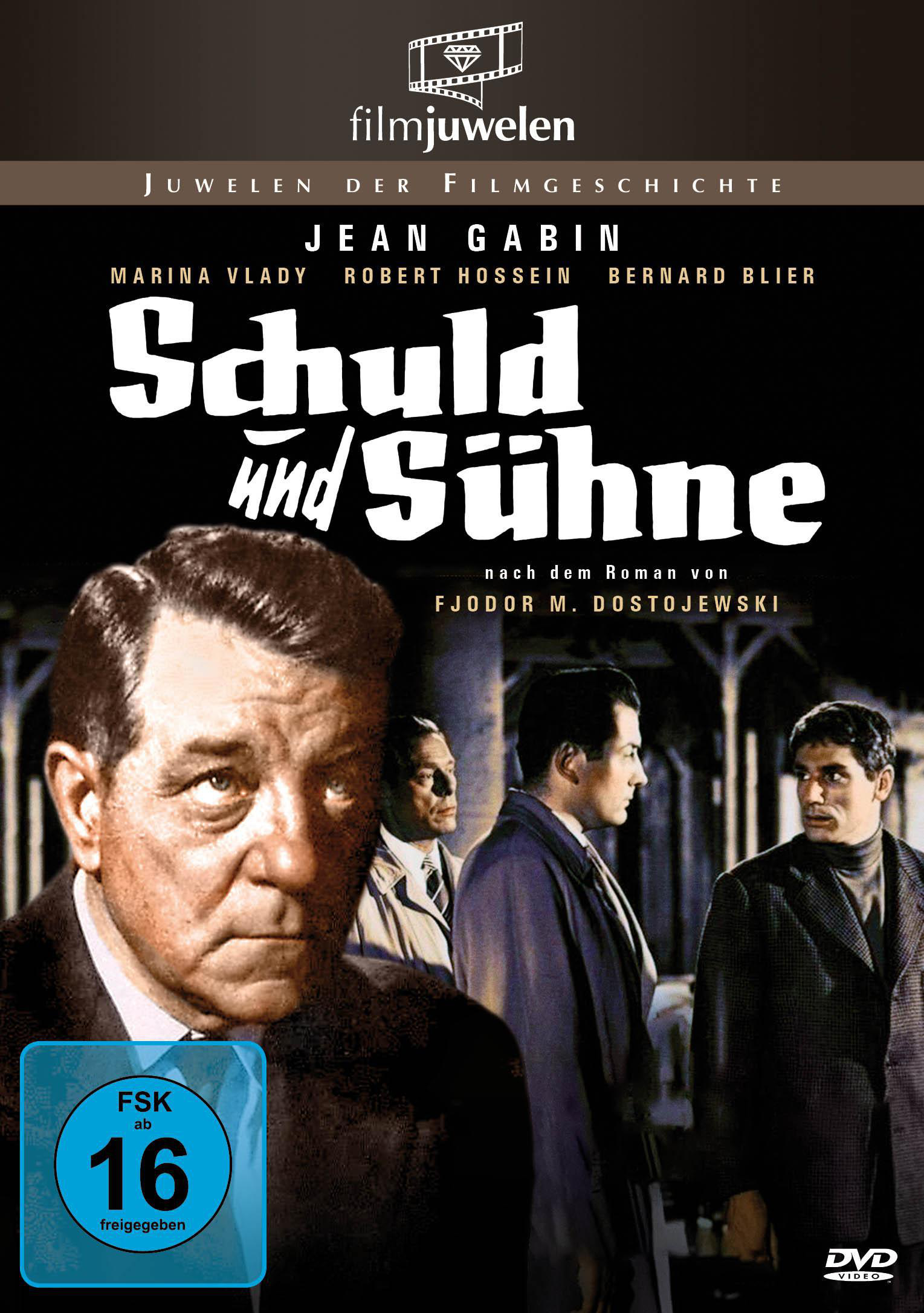 DVD-Cover für einen Film mit dem Titel "Schuld und Sühne" mit Schauspielern und dem FSK 16 Logo.